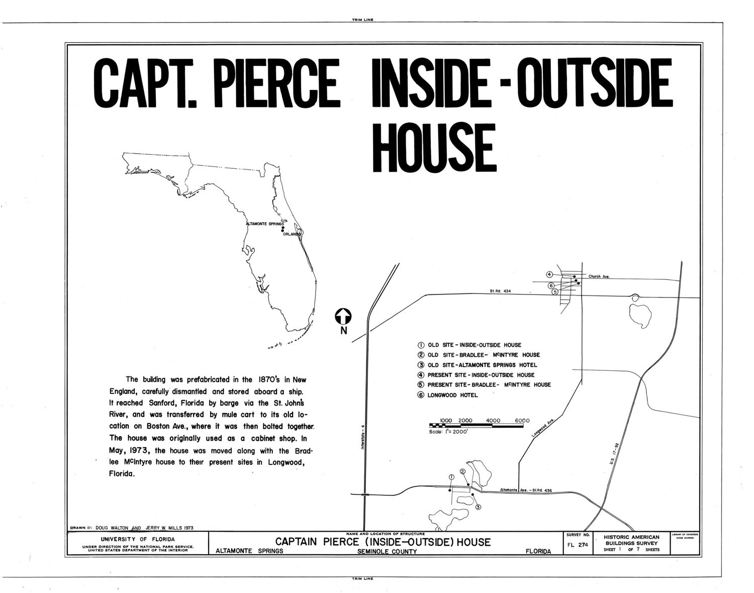 Captain Pierce House, Boston Avenue, Altamonte Springs, Seminole County, Florida HABS FLA,59-ALTSP,1- (sheet 1 of 7)